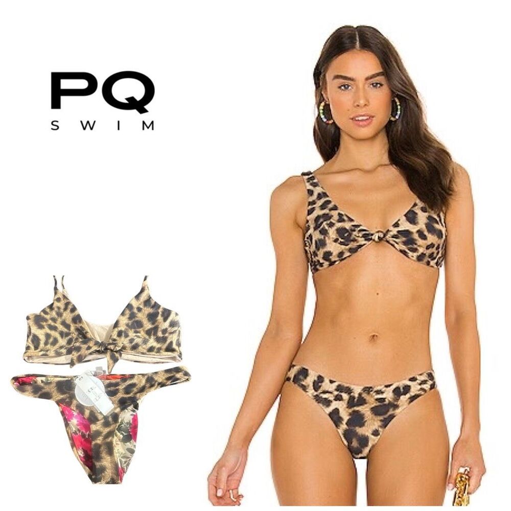 New. PQ teeny Jungle reversible tie front bikini. D-Top/L-bottom. Retails$169